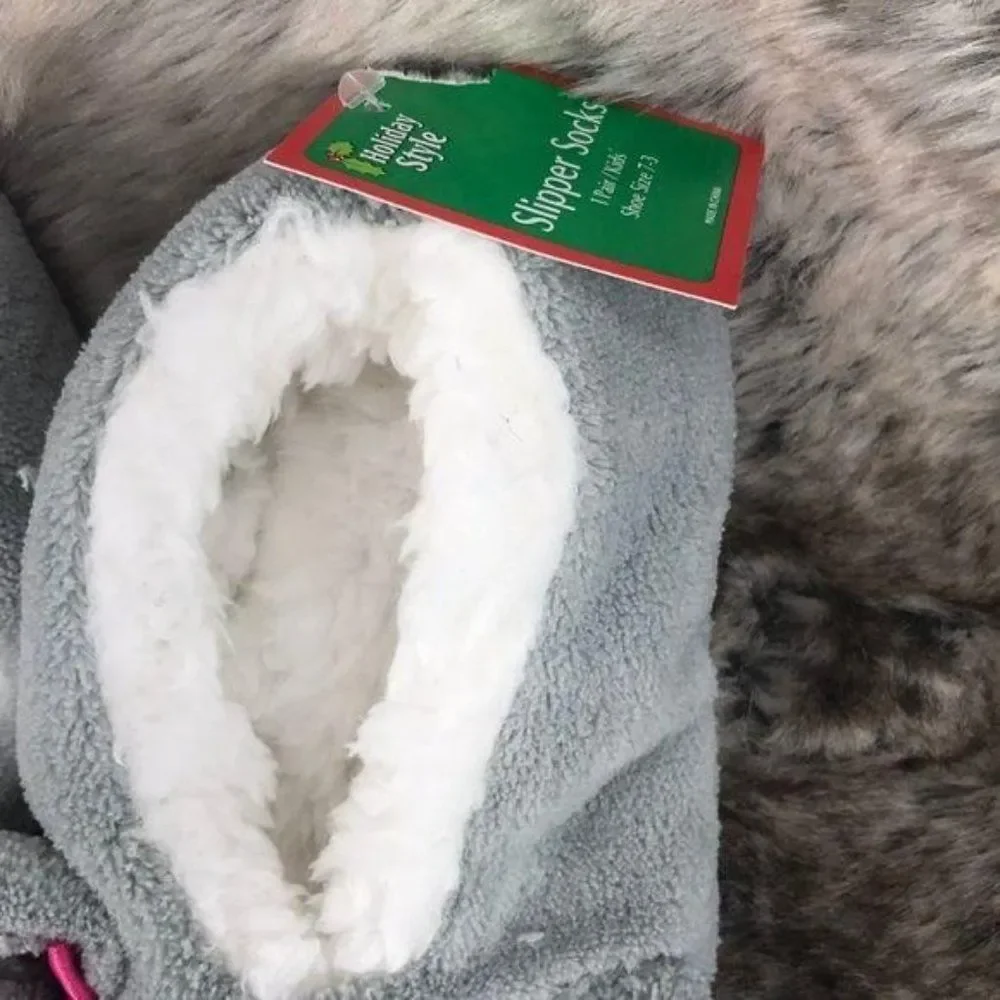 Holiday Time Kids Snow Bunny‎ Slipper Socks sz 7/3